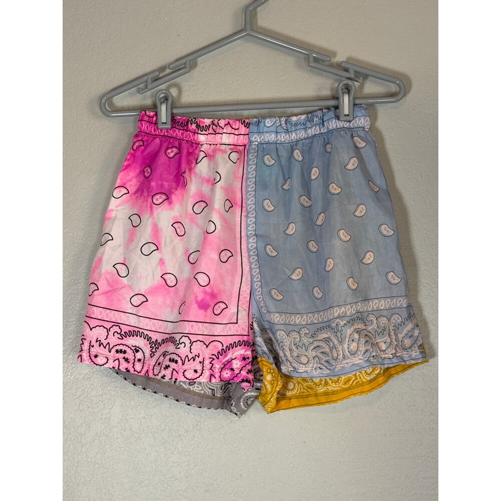 Upcycled Bandana Patchwork Party Shorts Elastic Waist Lightweight Festival Large